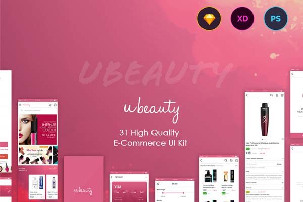 素材库下午茶：美容护肤品美妆电商相关的APP UI KIT套装[Sketch,XD,PSD,Fig]