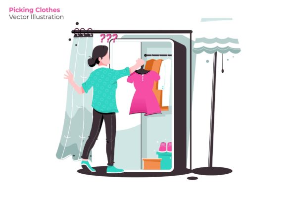 服装选购人员人物形象矢量插画素材库精选素材 Picking Clothes – Vector Illustration