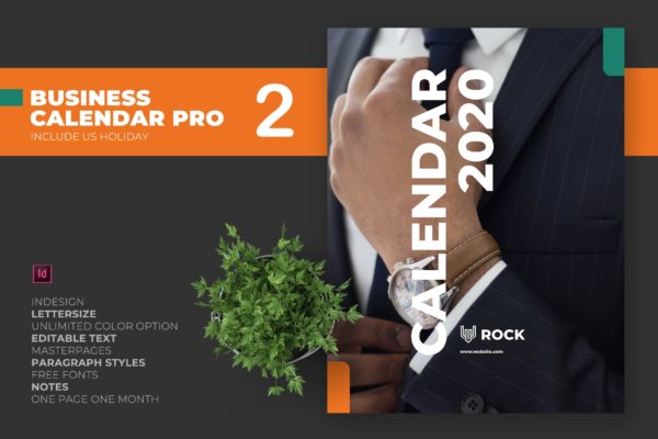 简约商务设计风格2020年日历表设计模板v2 2020 Clean Business Calendar Pro with US Holiday