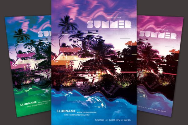 夏日度假胜地剪影传单模板 Summer Flyer Template