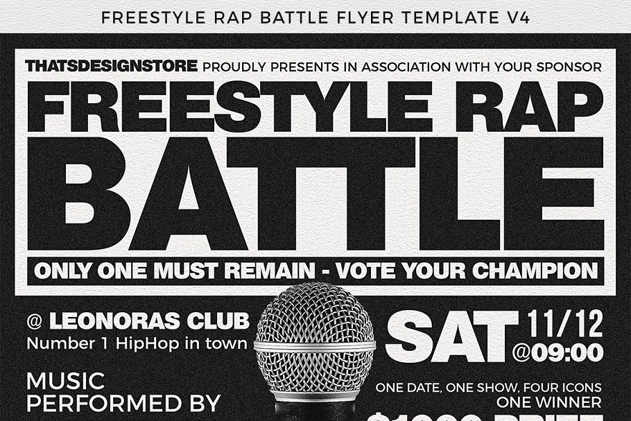即兴说唱饶舌音乐海报PSD传单模板V4 Freestyle Rap Battle Flyer PSD V4插图(5)