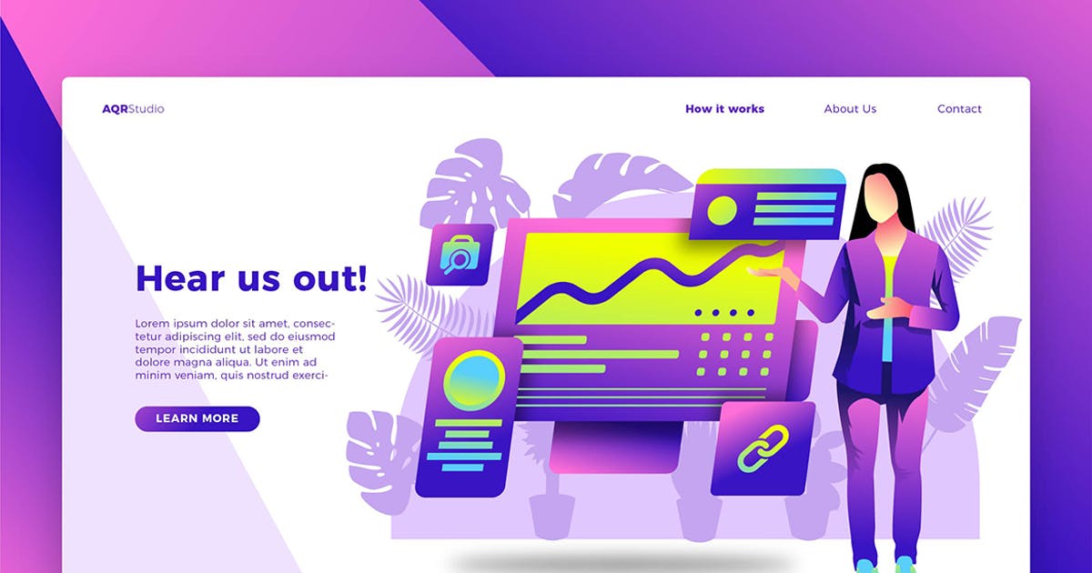 商业战略方案概念插画网站Banner＆着陆页模板 Pitching Ideas – Banner & Landing Page插图