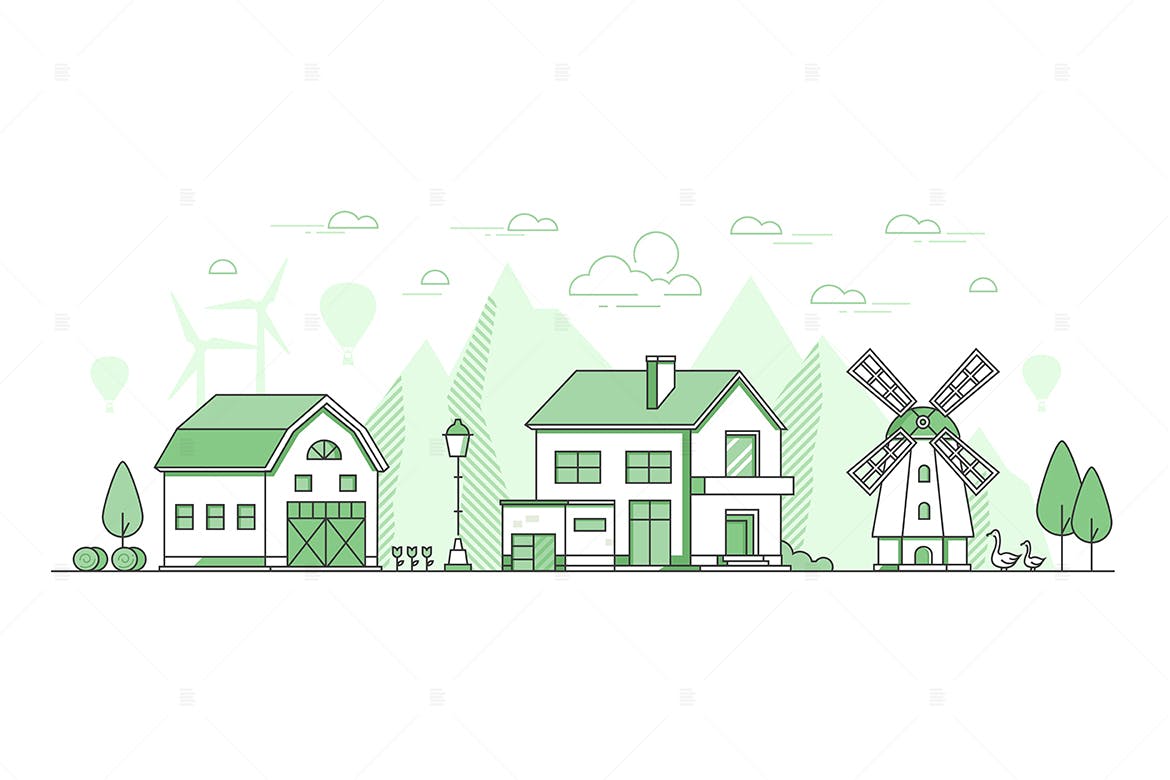 生态农业线性设计风矢量插画素材库精选素材 Eco farming – thin line design style illustration插图(1)