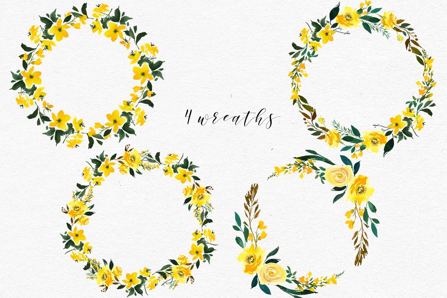 宏伟磅礴水彩花卉剪贴画 Majestic Jaune Watercolor Florals插图(2)