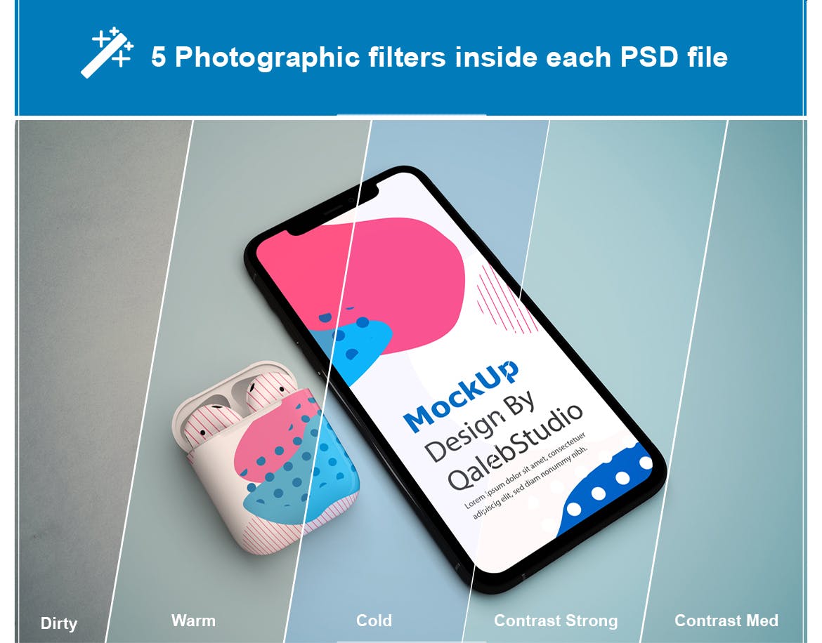创意设计风格iPhone 11 & AirPods样机模板 iPhone 11 & AirPods Mockup插图(6)
