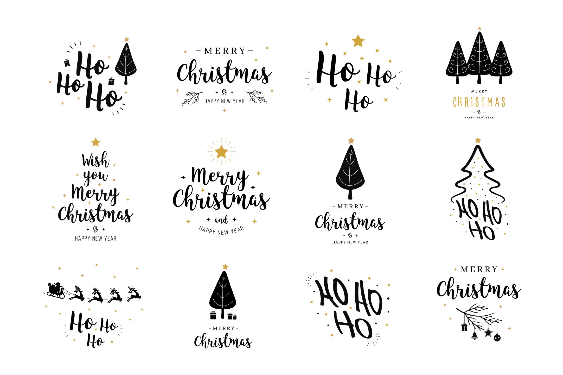 圣诞节&新年主题文字徽章矢量素材 Christmas lettering badge emblems set插图