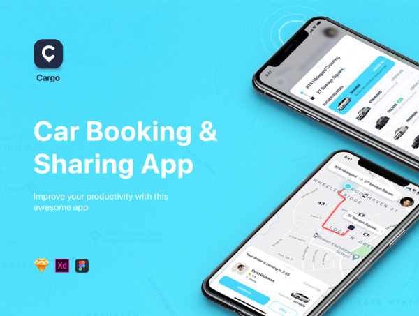 素材库下午茶：汽车预订和共享APP应用UI设计素材库精选套件