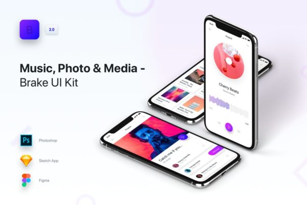 音乐、照片和媒体APP应用UI套件 Brake UI Kit 2.0 – Music, Photo &amp; Media