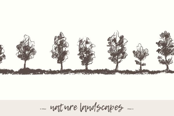 手绘自然景观素描剪贴画 Hand drawn nature landscapes