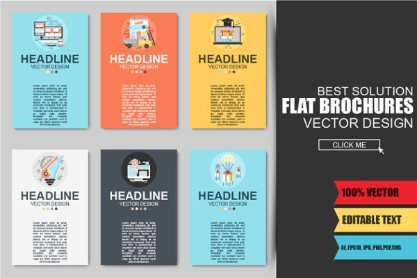 扁平风格企业多用途小册子模板 Flat Business Brochures