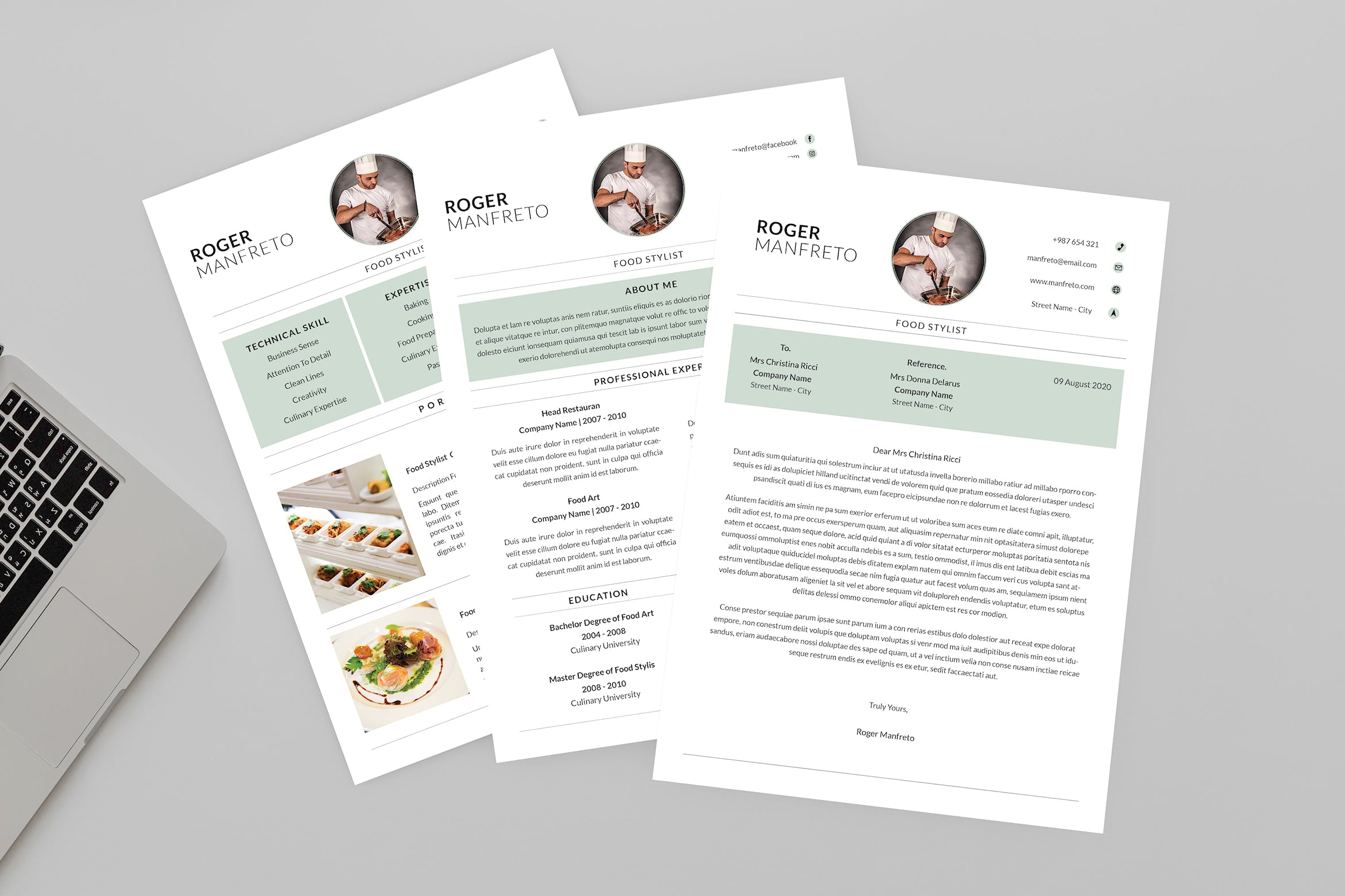 餐饮厨师个人简历模板下载 Food Stylist Resume Designer插图