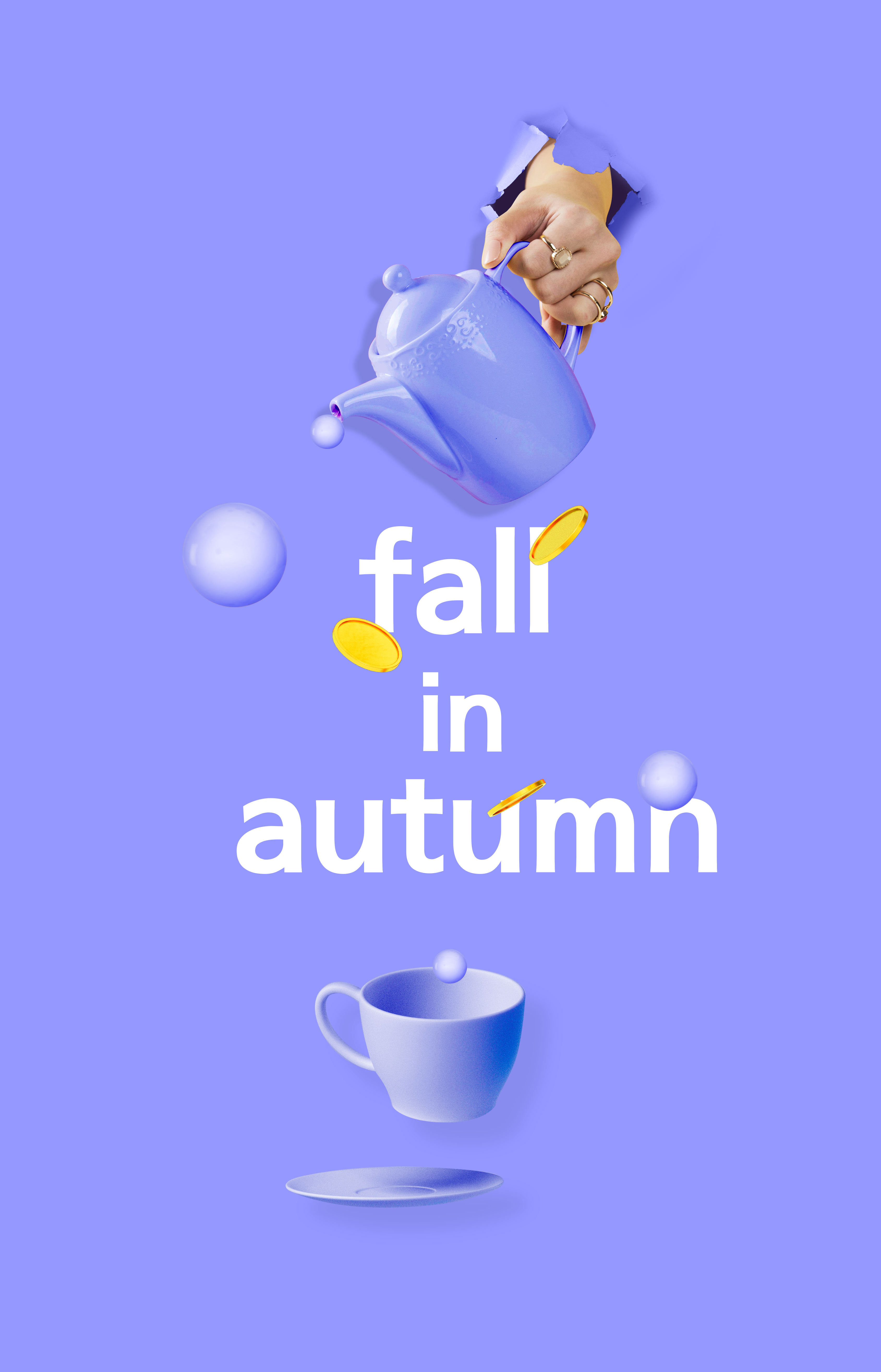 简约浅紫蓝背景秋天主题海报psd素材插图