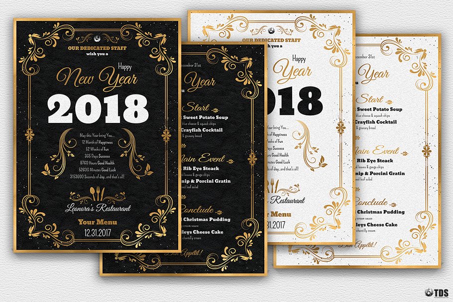 新年主题传单+新年宴会菜单模板 New Year Menu PSD V1插图(1)
