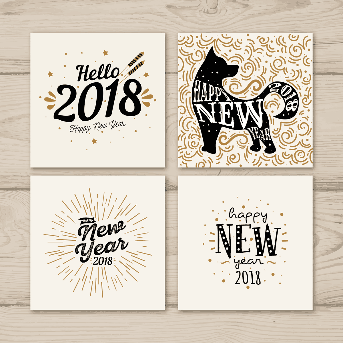 手绘2018新年贺卡矢量素材 Hand drawn greeting cards Free Vector插图