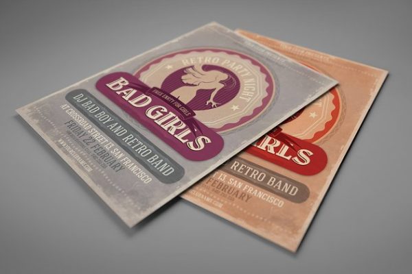 坏女孩复古传单派对宣传模板 Badgirls Retro Flyer Template
