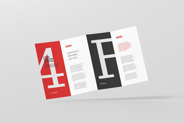 四折页DL菜单小册子样机模板 4-Fold Brochure Mockup – DL 99x210mm插图(3)