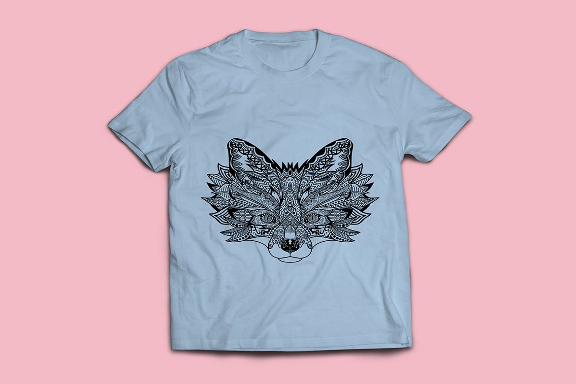 狐狸-曼陀罗花手绘T恤印花图案设计矢量插画素材库精选素材 Fox Mandala T-shirt Design Vector Illustration插图(3)