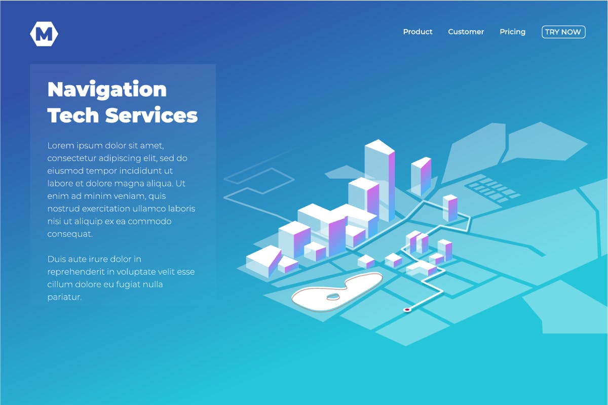 GPS导航应用产品着陆页模板 GPS online map navigation. Landing page desain in插图
