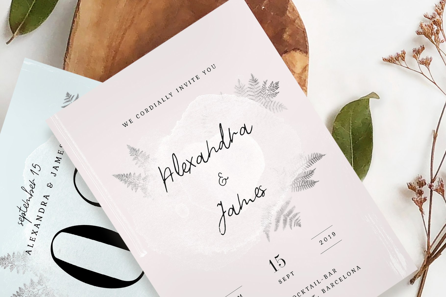 水彩画风格婚礼设计物料模板 Watercolor Sprigs Wedding Suite插图