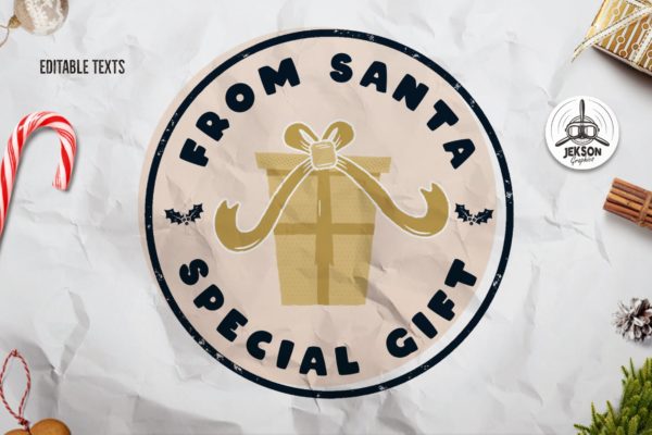 复古风格圣诞节主题T恤印花图案设计素材 Santa T-Shirt. Christmas Vector Print, Holiday SVG