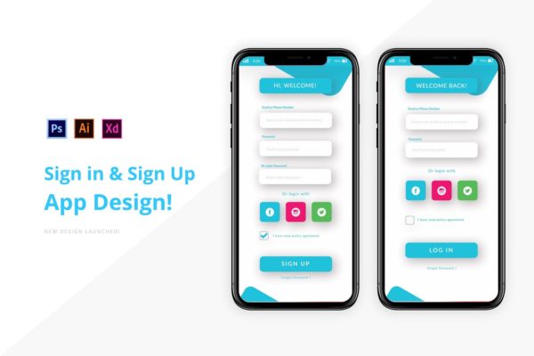 创意APP应用注册登录界面设计素材库精选模板 Creative Login &amp; Sign Up