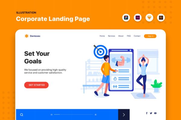 网站Banner&amp;着陆页设计目标计划设定主题素材库精选概念插画素材 Set Your Goals – Banner &amp; Landing Page