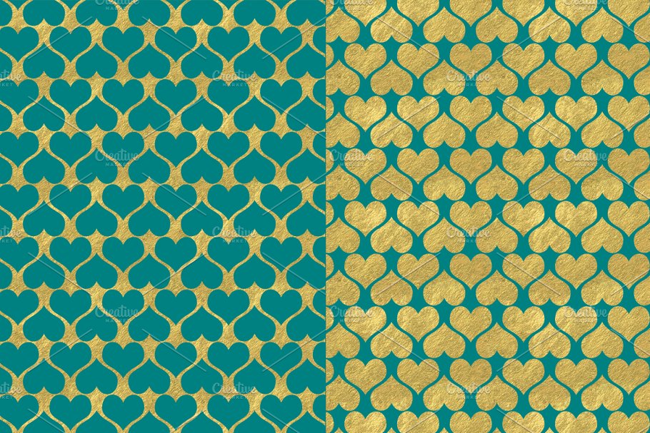 日式金箔波浪海洋主题背景纹理 Teal and Gold Foil Backgrounds插图(1)