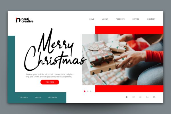 圣诞节主题背景网站着陆页设计AI&amp;PSD模板v6 Merry Christmas Web Landing Page AI and PSD Vol.6