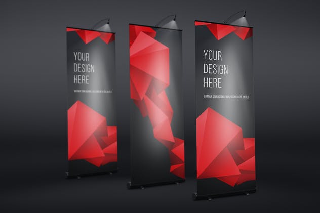 创意广告设计X展架样机模板 Roll Up Black Banner Mock-Up插图(3)