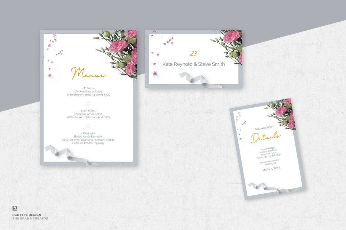 花卉装饰艺术风格婚礼邀请设计套件 Wedding Invitation Set插图(3)