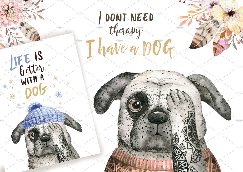 高质量手绘水彩狗狗合集[PNG, PSD]插图(7)