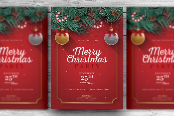 大红色圣诞节活动邀请海报传单设计模板 Red Christmas Flyer Template