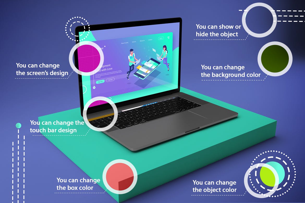 抽象背景Macbook Pro笔记本电脑素材库精选样机模板v2 Abstract Macbook Pro Mockup V.2插图(2)