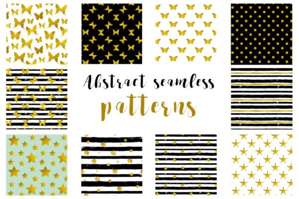 10个黄金元素装饰无缝图案素材 Abstract Seamless Patterns