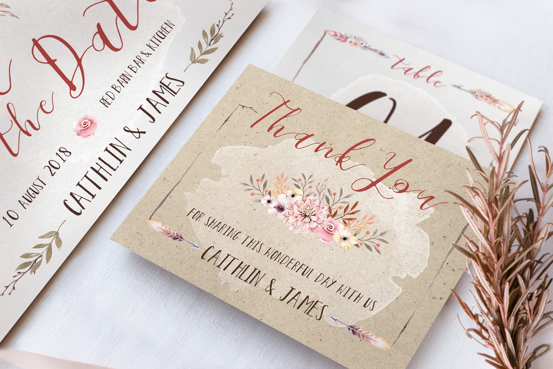 波希米亚水彩花卉婚礼设计物料模板 Boho Flower Wedding Suite插图(2)