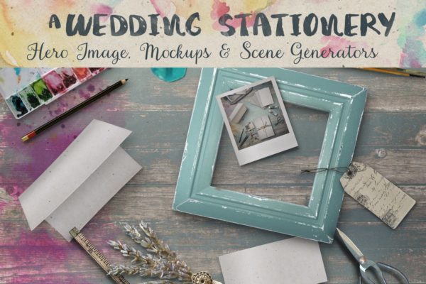 色彩斑斓古朴婚礼巨无霸场景样机模板 Wedding Stationery Hero Image