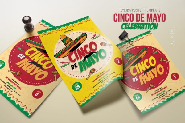 五月五日墨西哥爱国主义节日庆祝活动海报PSD素材素材库精选模板 Cinco de Mayo Celebration