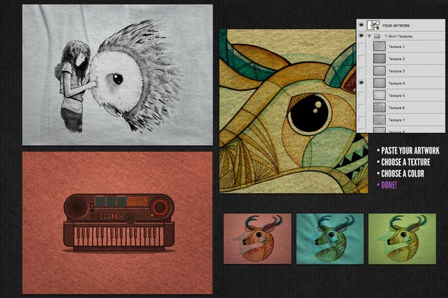 服装印花设计展示纹理背景样机模板 T-Shirt Textures – Mockup Collection插图(2)