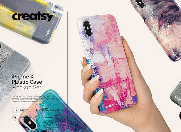 逼真的iPhone X塑料材质手机壳样机展示模型mockups