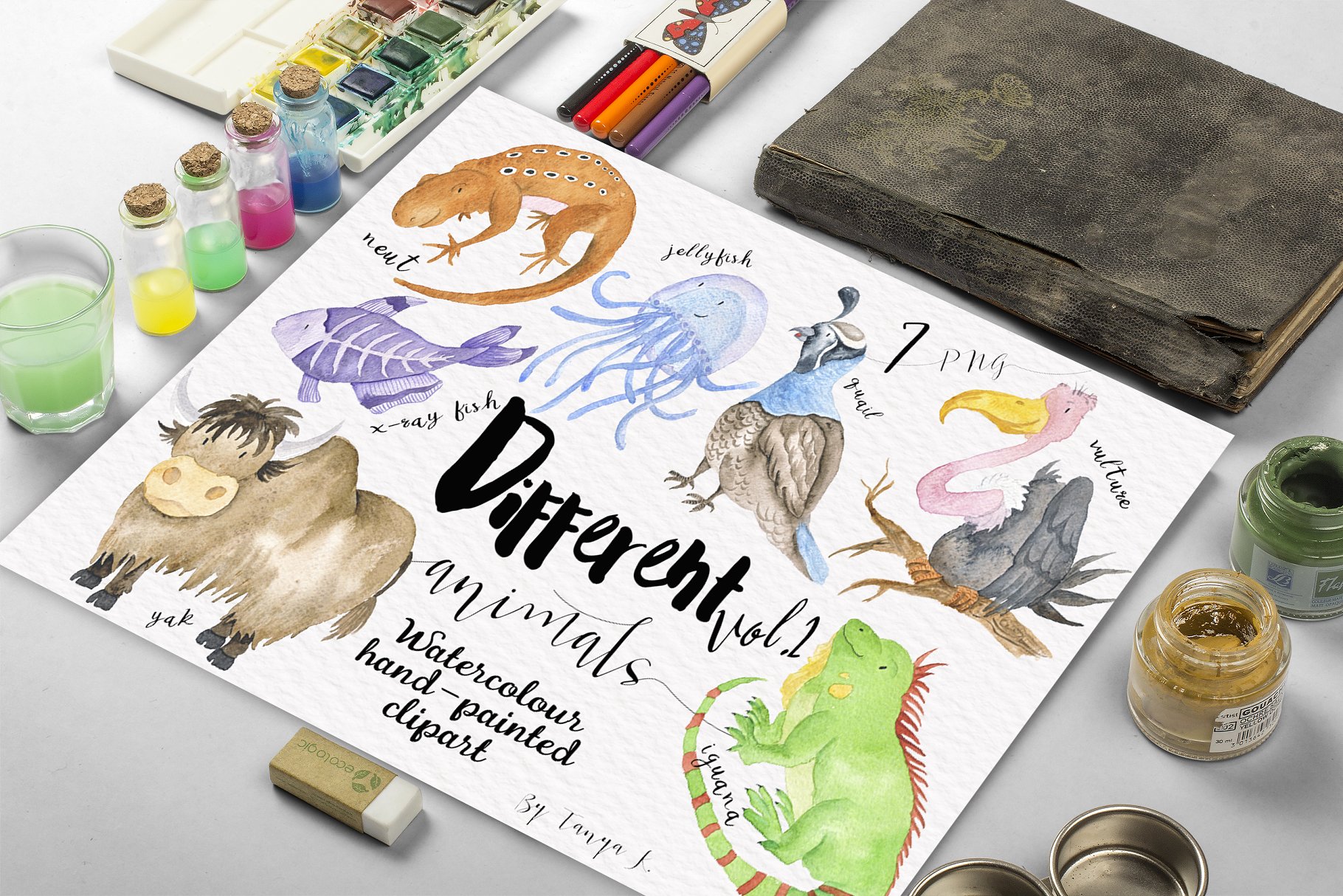 水彩动物剪切画 Different Watercolor Animals Vol.2插图(1)