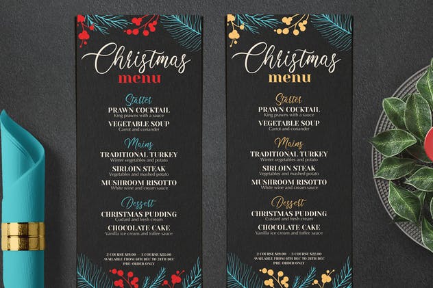 圣诞节晚餐派对菜单设计模板 Christmas Dinner Party Menu插图(2)