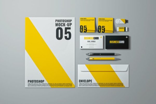 品牌VI设计常用办公用品展示素材库精选模板v1 Stationery Mock-Up Template