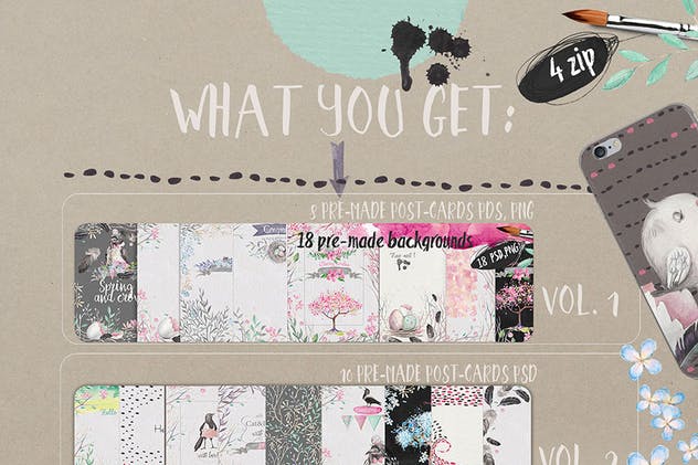 “春天与乌鸦”水彩插画元素合集 “Spring & crows” bundle插图(9)