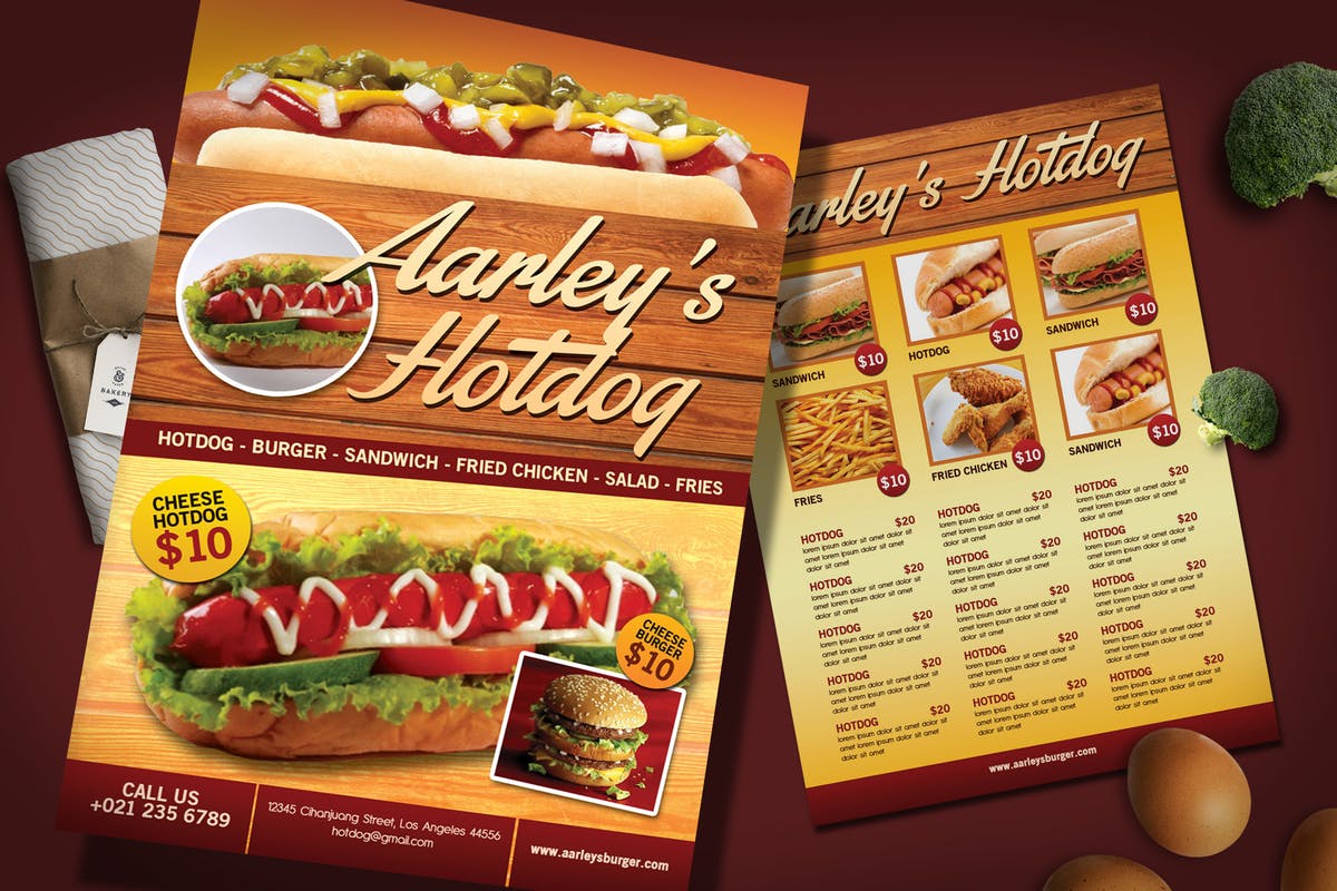 热狗/汉堡西式快餐店菜单PSD模板 Hotdog Menu Flyer插图