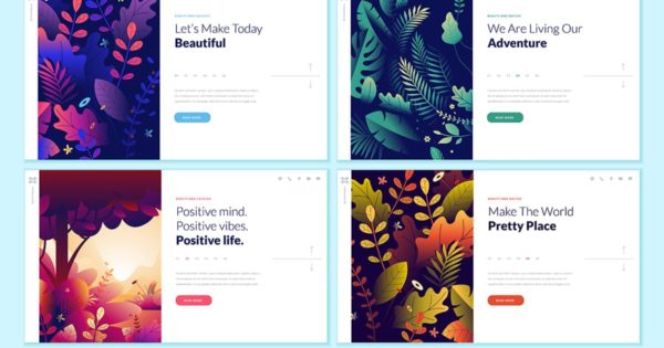 纯天然有机产品品牌网站设计概念插画素材 Set of Beauty Web Page Design Templates