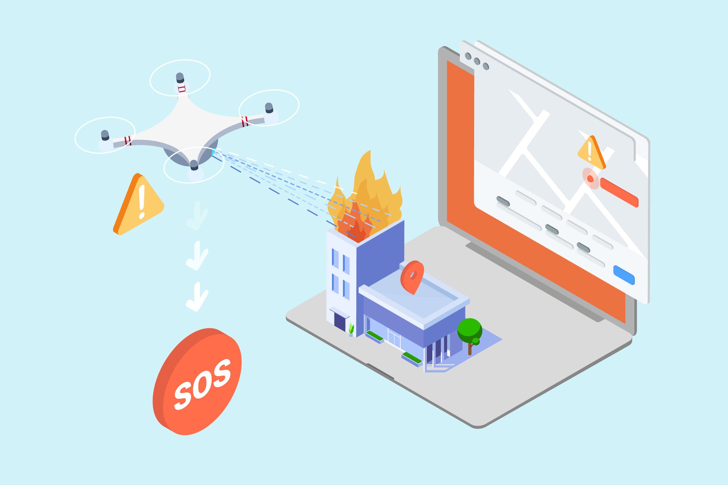 物联网无人机搜救场景等距矢量插画素材v1 IOT Drone Search And Rescue Isometric – TU插图