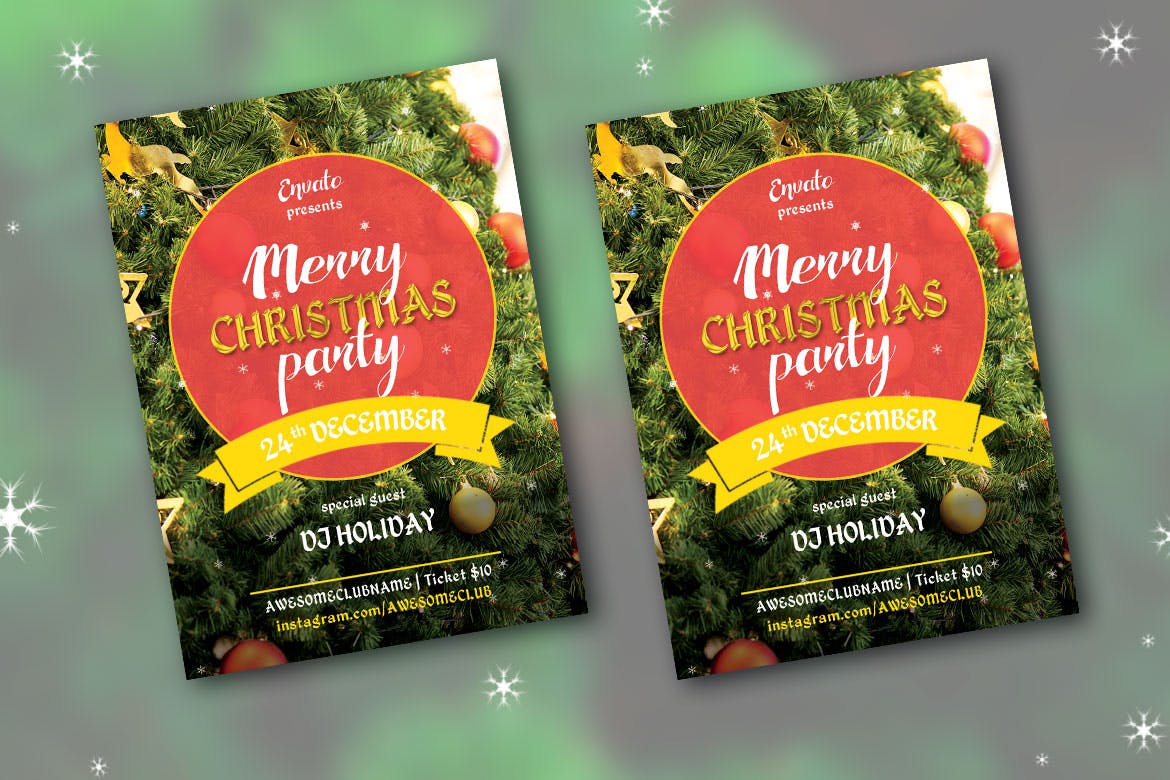 美国信纸大小圣诞节主题传单模板 Merry Cristmas Party Flyer US Letter插图(1)