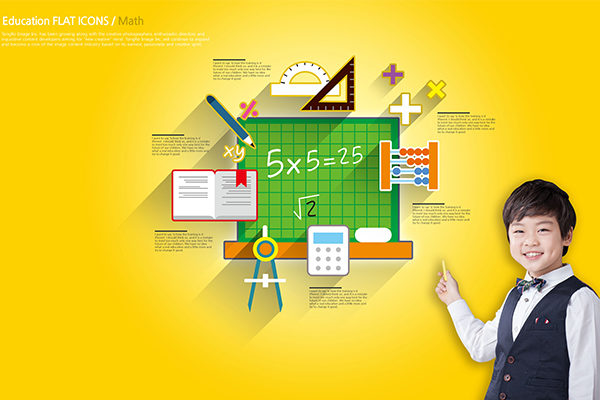 少儿&儿童数学教育扁平设计图标元素传单模板