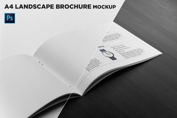 企业画册产品手册右侧特写样机素材库精选 Landscape Brochure Mockup Right Closeup
