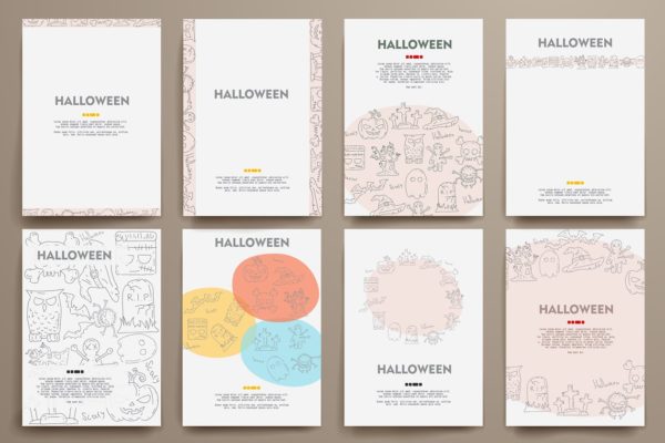 涂鸦万圣节主题画册模板 Doodle Halloween brochures.